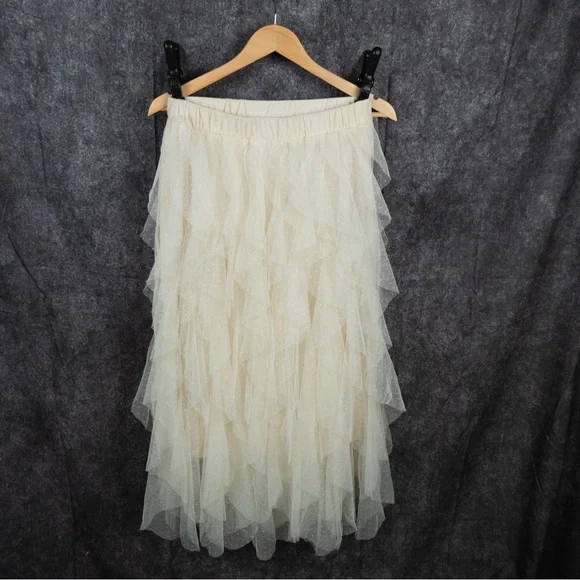 Altar'd State Cream Asymmetrical Tulle Skirt - Picture 1 of 6